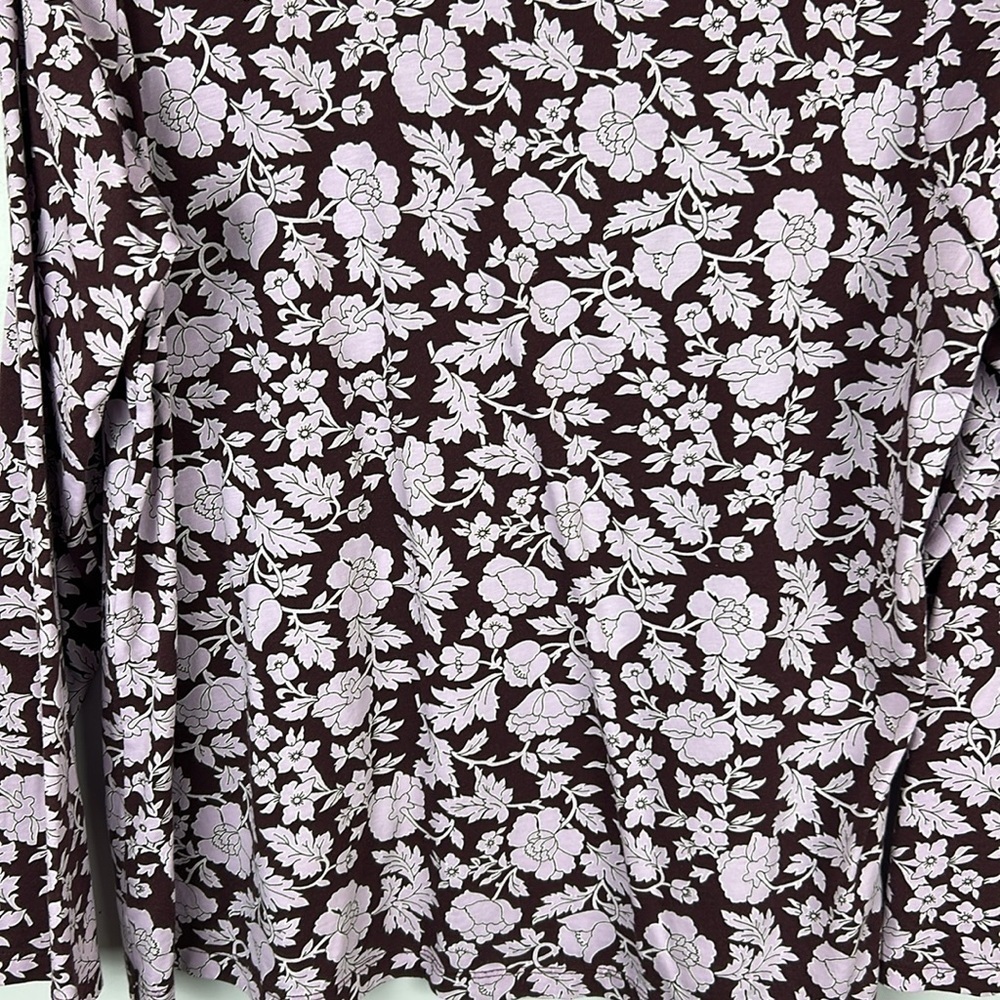 Lands' End Relaxed Fit Floral Cotton Long Sleeve Tee Large Petite Purple Lilac - Picture 4 of 11